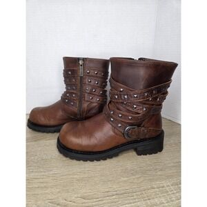 Harley Davidson Womens Boots 6.5 Brown Leather Motorcycle Biker Festival Riding